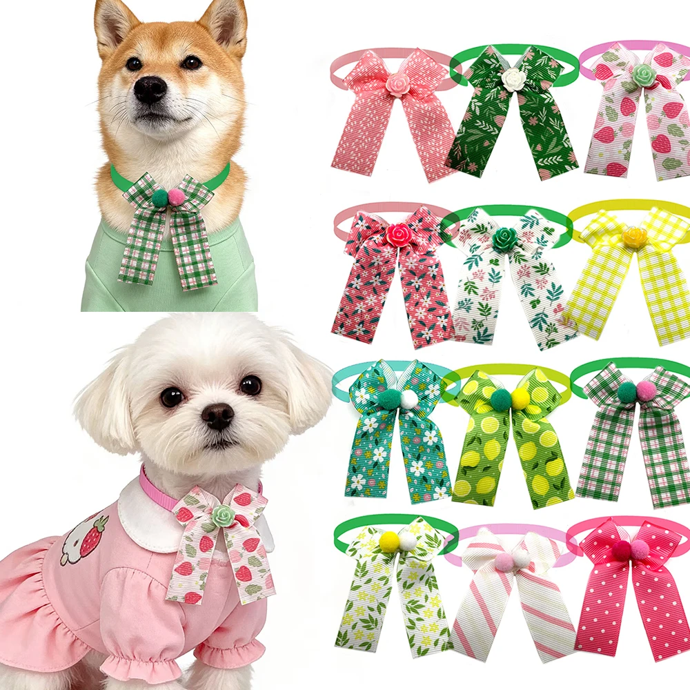 50/100pcs Cute Pet Dog Bow Ties Small Dog Fashion BowTie Adjustable Collar Pet Grooming Bows Pompom Accessories for Small Dogs
