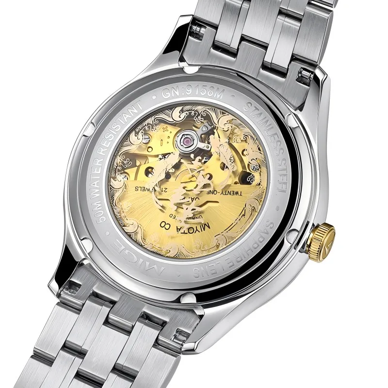 MIGE Original Miyota Automatical Mechanical Watch for Couples Calendar Diamond Sapphire 24K Gold Stainless Steel Wristwatch
