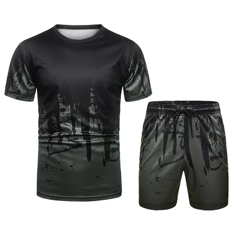 Europe and The United States Men's Printed Short-sleeved Shorts Set Summer Explosive Fashion Sports Camouflage Leisure Suit