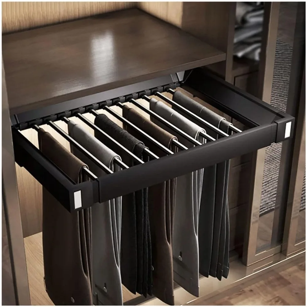 

Pull Out Pants Rack for Closet, Hanger for Cabinet Inner Width 23.6"~33.5", Space Saving Aluminum Alloy Closet Organizer