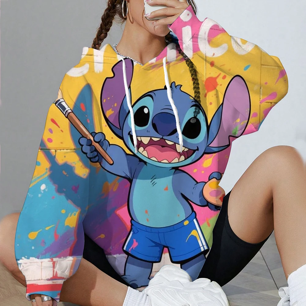 Disney Stitch Printed Hoodie Women's Comfortable Loose Sweatshirt Winter Hoodie Basic Pocket Women's Clothes