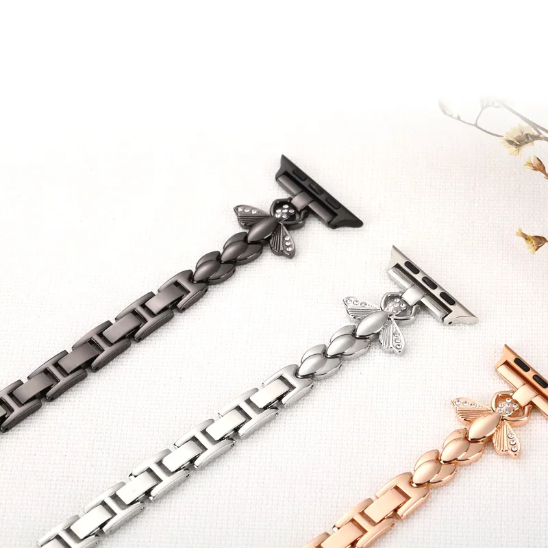 Metal Strap For Apple Watch 10 9 8 7 45mm 41mm 42mm 46mm Small Bee Carved Watch Bracelet Wristband iWatch 6 5 4 SE 44mm Correa