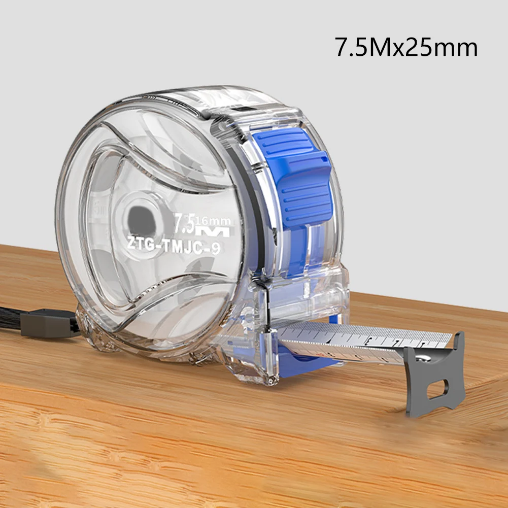 Transparent Case Steel Tape Measure with Cut Resistant Carbon Steel Blade for Reliable High Measurements on Worksites