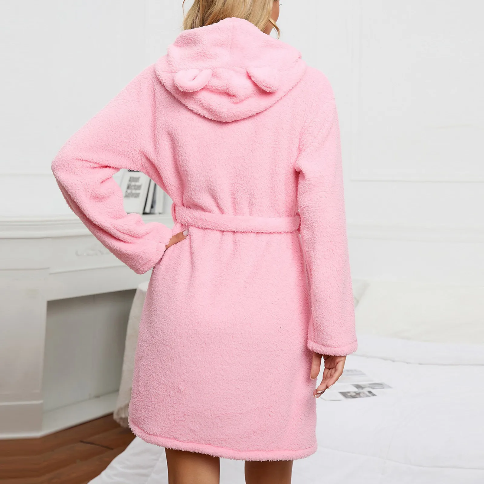 Winter Robe Ladies Dressing Gown Fluffy Bathrobe Hooded Bathrobe Pyjamas Women Bathrobe Winter Pyjamas Female Home Clothing