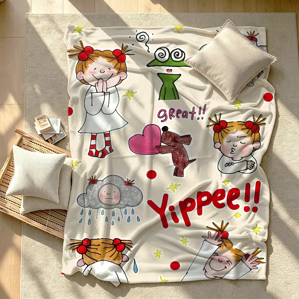Coco Cute Girl Children Illustrations Blanket Soft Warm And Thick Perfect For Bedroom Living Room Bed Sofa Camping Picnic Office