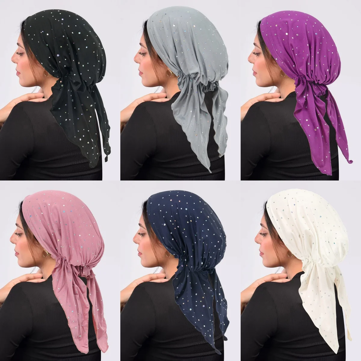 2026 New Rhinestone Decor Turban Hat Muslim Hijabs Solid Color Strech Head Wraps Casual Skull Cap Beanies Chemo Cap For Women