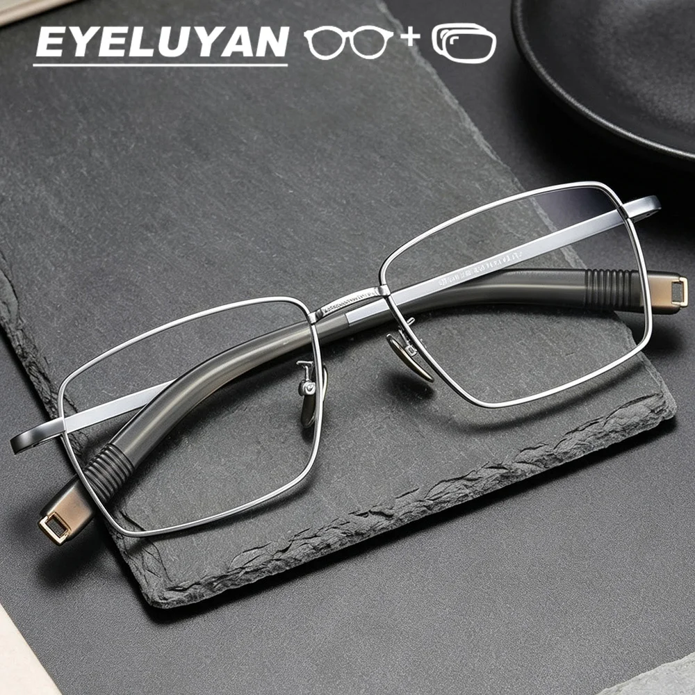 EYELUYAN 148 mm Width Optical Prescription Glasses Men Premium Titanium Square Anti Blue Light Photochromic Eyeglasses