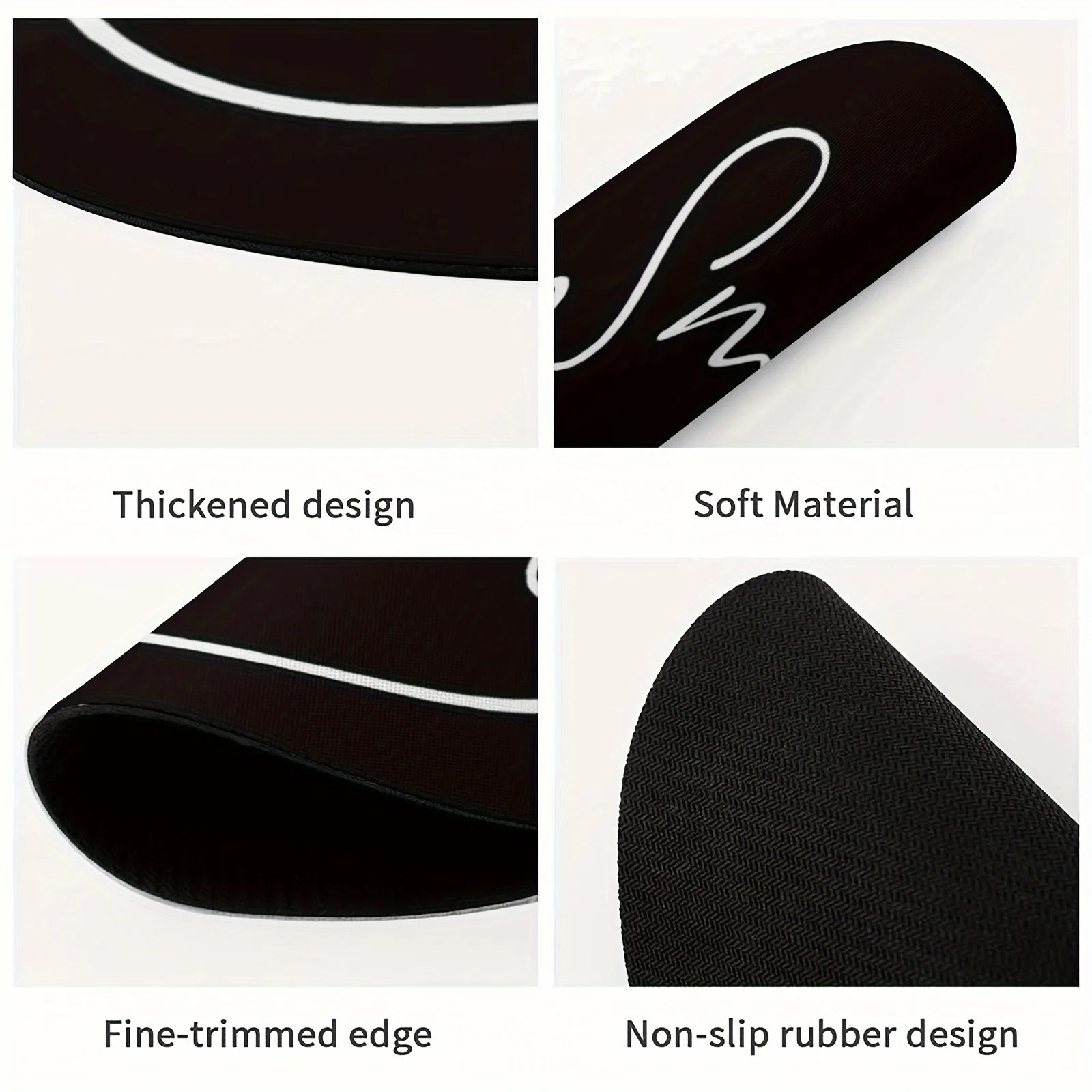 لوحة ماوس ألعاب بنمط ابتسامة، تصميم أسود، وسادات ماوس مستديرة مضادة للانزلاق، حصيرة مكتب مطاطية مناسبة لسجاد الكمبيوتر المكتبي للفتيات