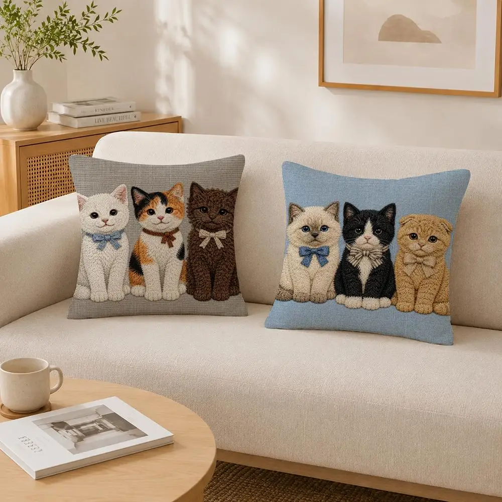 Cute Pet 2d flat printing cute Cats Cushion Cover Soft Fluffy Short Plush  Pillow Case  Sofa Bed Home Decor