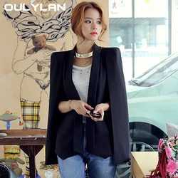 2024 Summer Office Solid Cape Women Lapel Cloak Blazer Fashion Split Sleeve Coat Casual  Black Suit Jacket Workwear