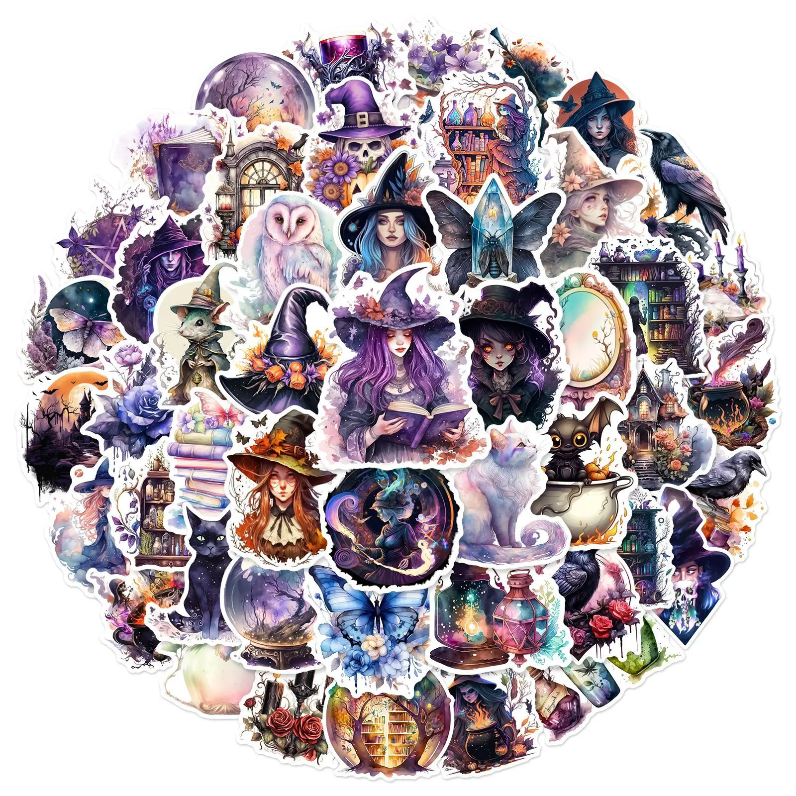 Gothic Witch Graffiti Stickers, 50 Pcs Waterproof Decals for Helmet, Luggage & Phone Case DIY Decoration