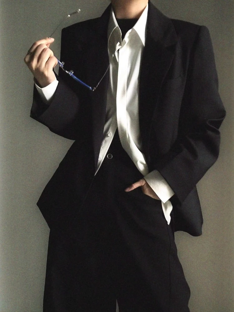 Men's Relaxed Fit Structured Shoulder Blazer Premium Old Money Style Loose Basic Fashionable Suit Jacket 12