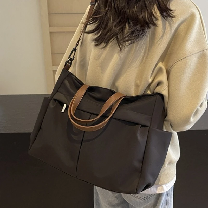 Stylish Nylon Handbag Multiple Pocket Large Capacity Women's Tote Bag Lightweight Casual Shoulder Bag Daily Commuter Shopping