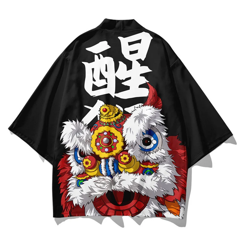 

3 To 14 Years kids kimono Japanese Traditional Costume Boys Girls Lion Dance Haori Cardigan Jacket Children Beach Wear Cloak