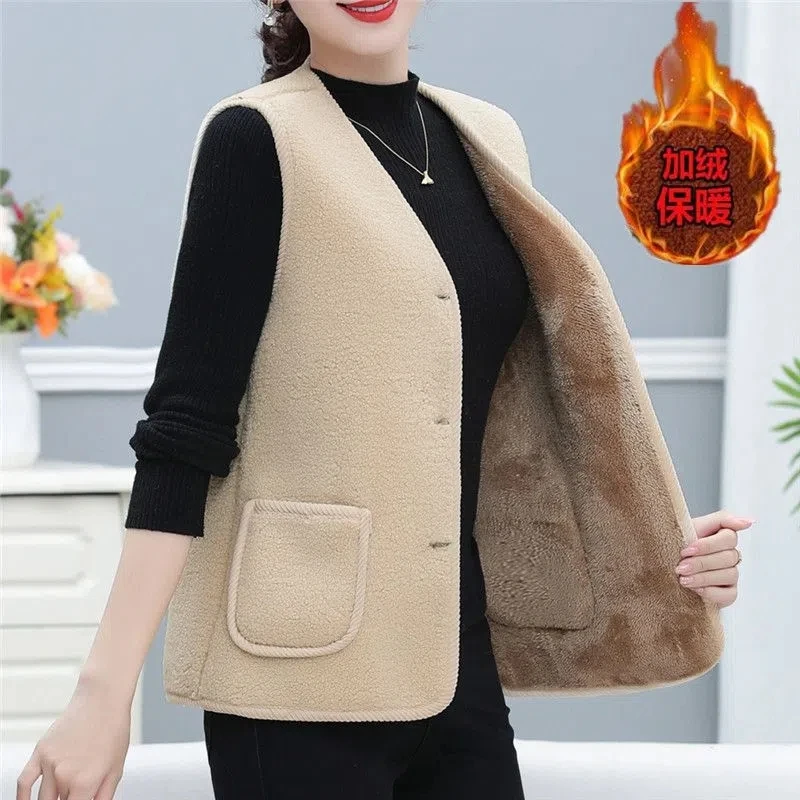 

Lamb Fur Vest For Women's New Autumn Winter Versatile Fashion Women's Thickened Outwear Vest Jacket Mother Sleeveless Jacket