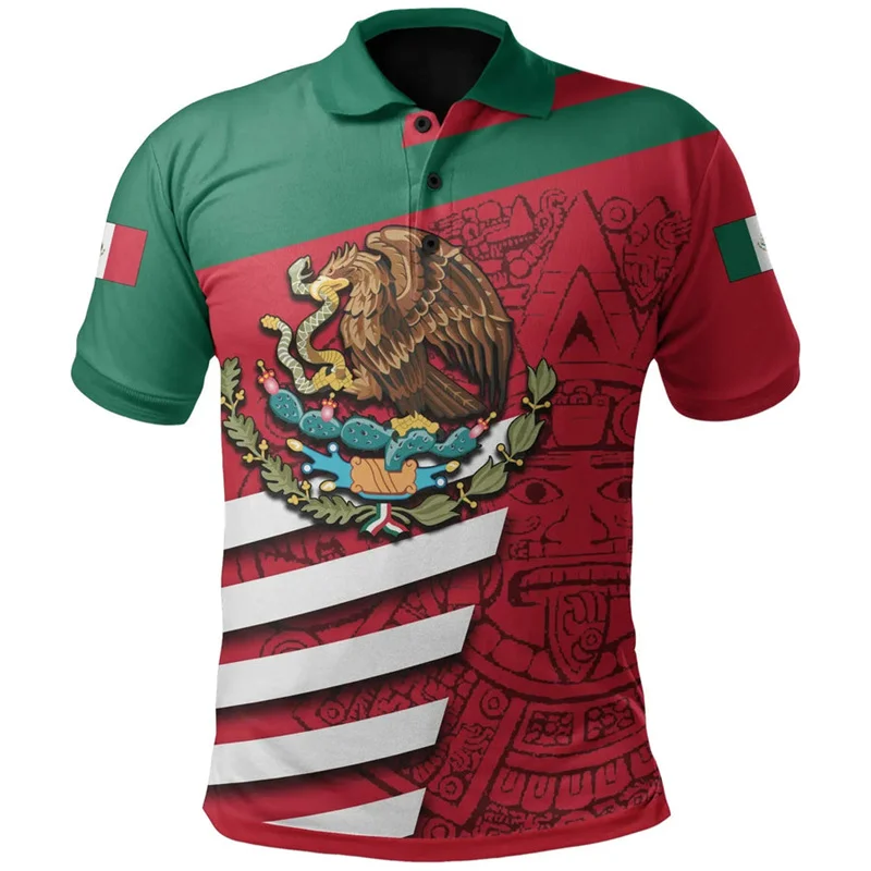 Mexico Flag 3D Printing Aztec Polo Shirt For Men Summer Street Short Sleeve Loose Tees Casual Vintage Tops T Shirts Clothes