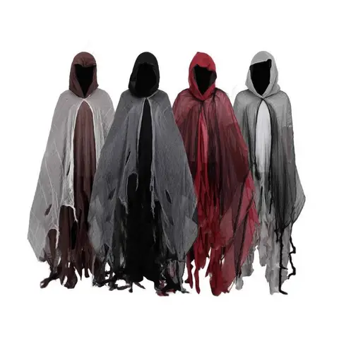 1pcs Polyester Grim Reaper Cape Loose Tattered Design Easy To Wear For Masquerade Party Wipe Clean Halloween Ghost Costume Robe