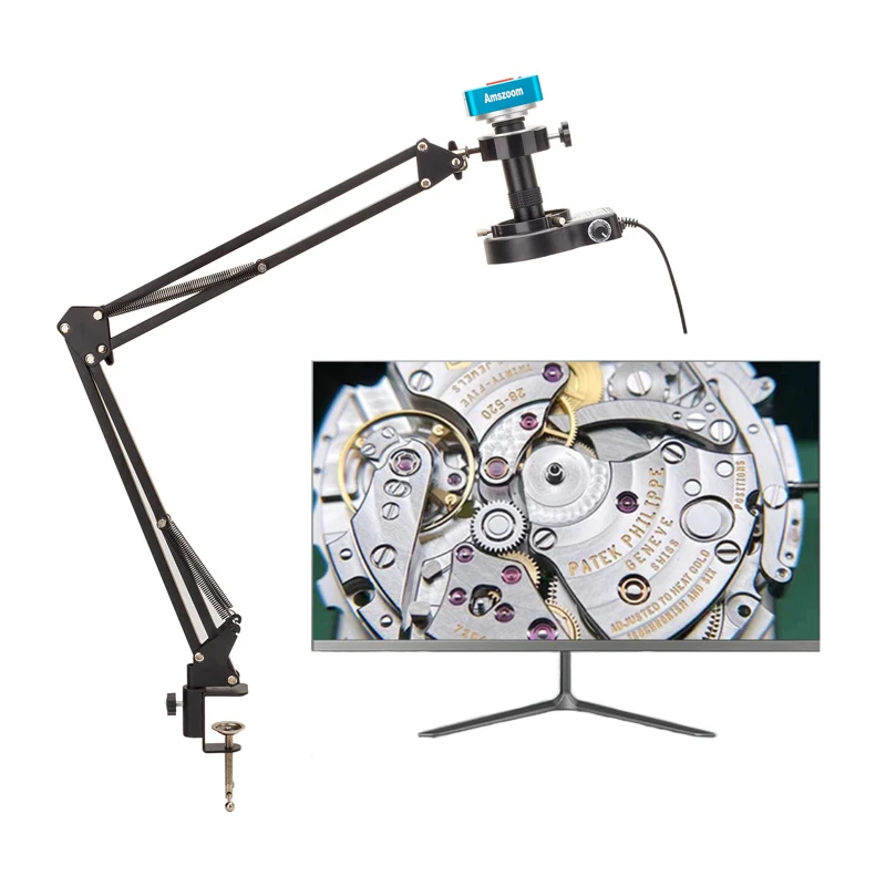 4K 51MP USB HDMI Digital Video High HD Microscope Camera With 10X-150X C-Mount Lens Clamp Stand Clip Table Soldering PCB Repair