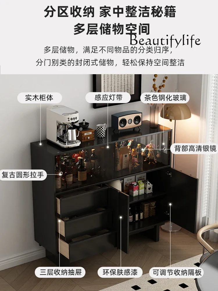 Solid Wood Large Capacity Retro Affordable Luxury Sideboard Cabinet Hallway Tea Glass Wine Cabinet Hand-Made Display Cabinet