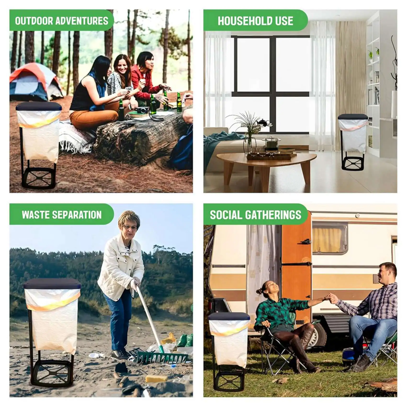 ABKM 2X Fold Trash Can - Foldable Indoor/Outdoor 13 Gallon Garbage Bin for Camping, Parties, Home & Events