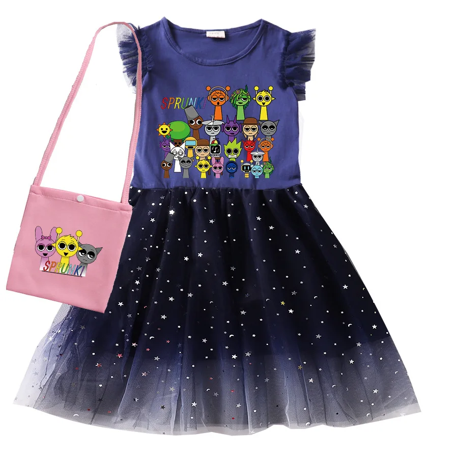 Popular Game Sprunki Dress for Kids, Lace Casual Dresses for Baby Girls, Super Clothes for Children, Wedding Party, Summer