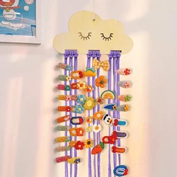 Wooden Clouds Rainbow Hair Clips Organizer Strip Cute Bohemian Tassel Hanging Storage Belt For Girls Hairpin Barrette Hairband