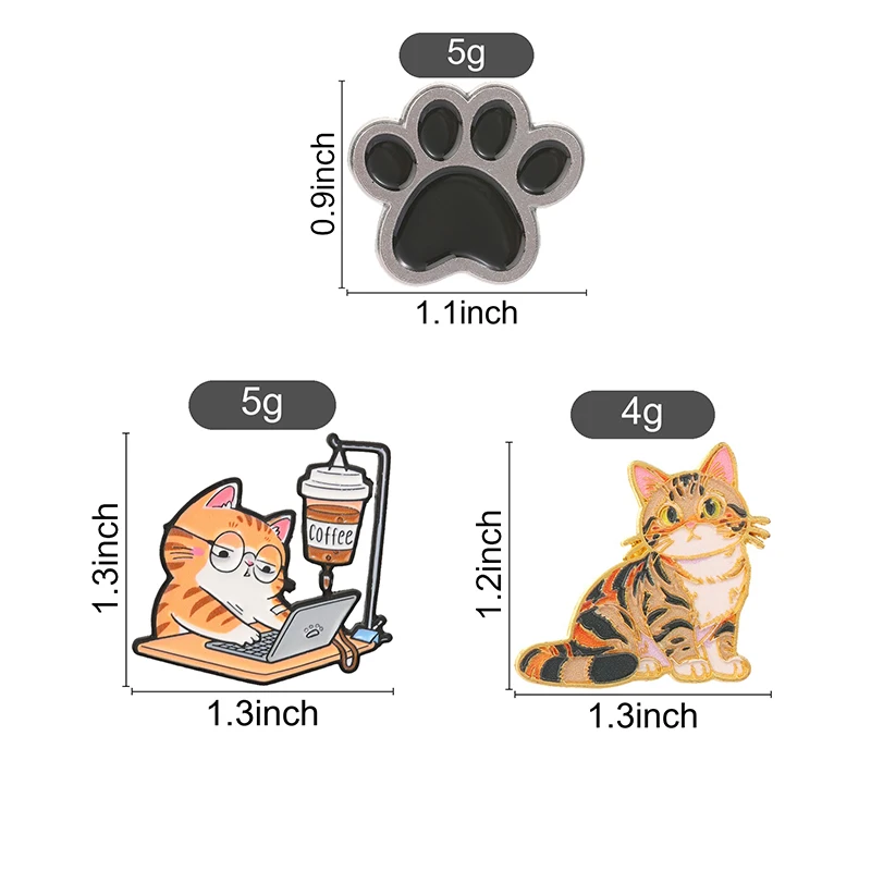 Cute Cat Series Badge Working Coffee Cat Paw Enamel Pins Fashion Lapel Metal Brooches Backpack Cloth Jewelry Gift for Friends