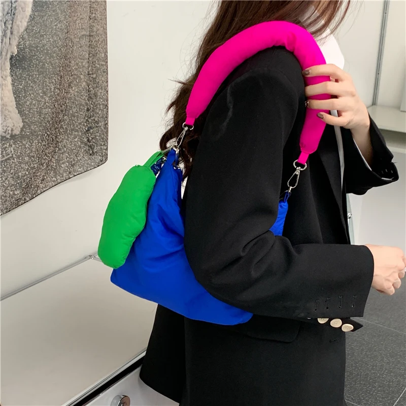 Klein Blue Space Padded Women Shoulder Bags Fashion Design Ladies Small Purse Handbags Color Contrast Nylon Female Crossbody Bag