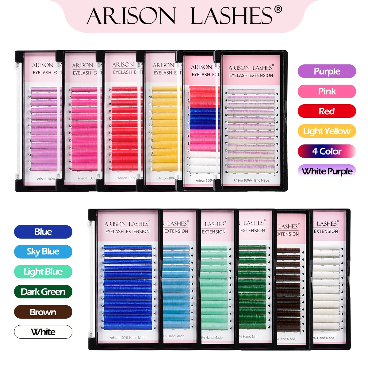 ARISON Color Lashes White Bloom Easy Fan Volume Eyelash Extension Auto Flowering Rapid Blooming Fans Lashes Fast Delivery