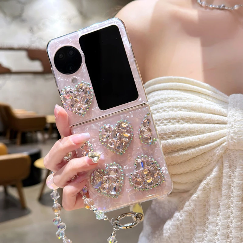 

For OPPO FindN3Flip Case Ctystal Diamond Heart Glitter Phone Case for OPPO n3Flip n2Flip cover shell pattern Female