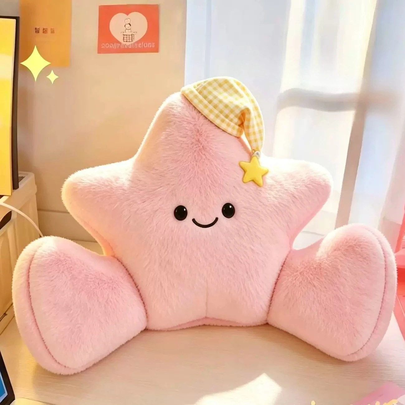 Adorable Star Shaped Lumbar Support Cushion for Living Room Sofa Chair Backrest Reading Pad Dorm Bed Decor