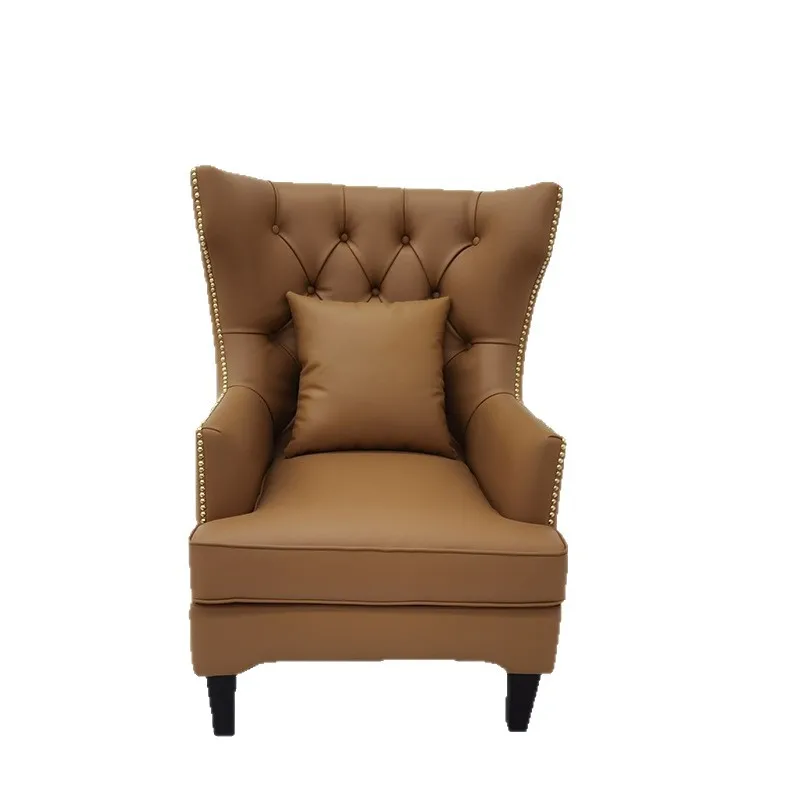 LMM Nordic light luxury leather art solid wood single leisure chair American simple small apartment leisure chair