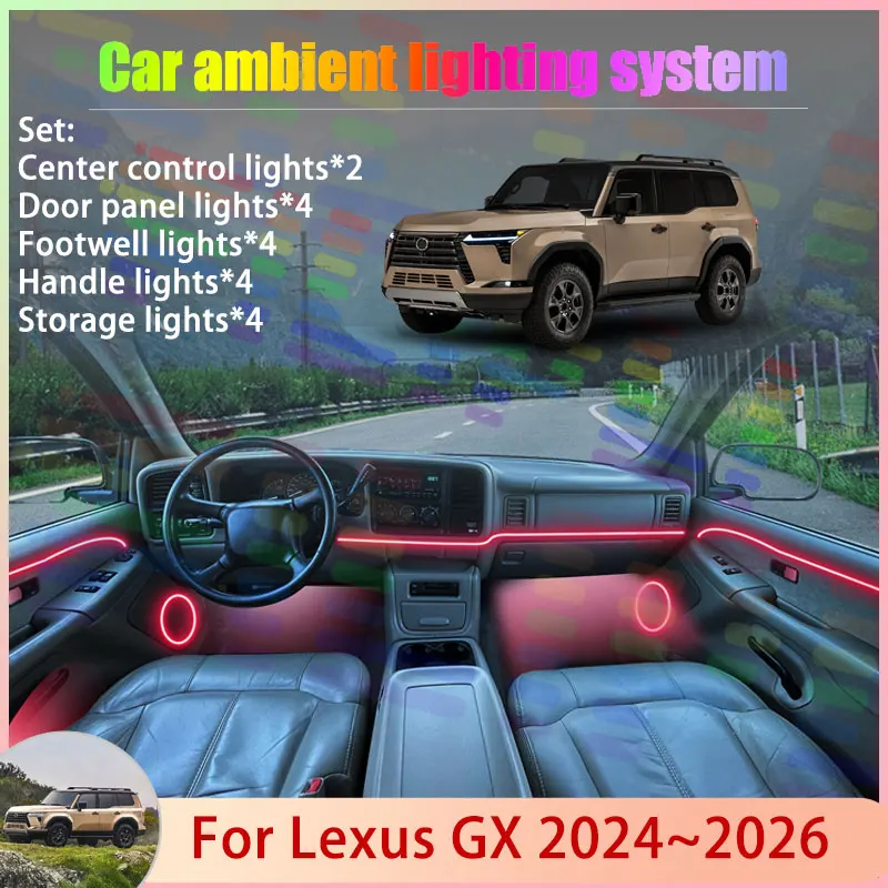 

Для Lexus GX J250 MK3 2024 ~ 2026 2/18 в 1, автомобильная атмосферная лампа, RGB абажур, ансамбль, стример, атмосферный набор, автоаксессуары