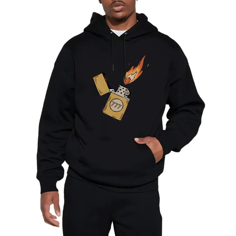 777 Lighter Flame Print Hoodie Men Casual Streetwear Sweatshirt