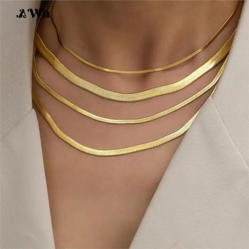 Hot Fashion Unisex Snake Chain Women Necklace Choker Stainless Steel Herringbone Gold Silver Color Chain Necklace  Women Jewelry