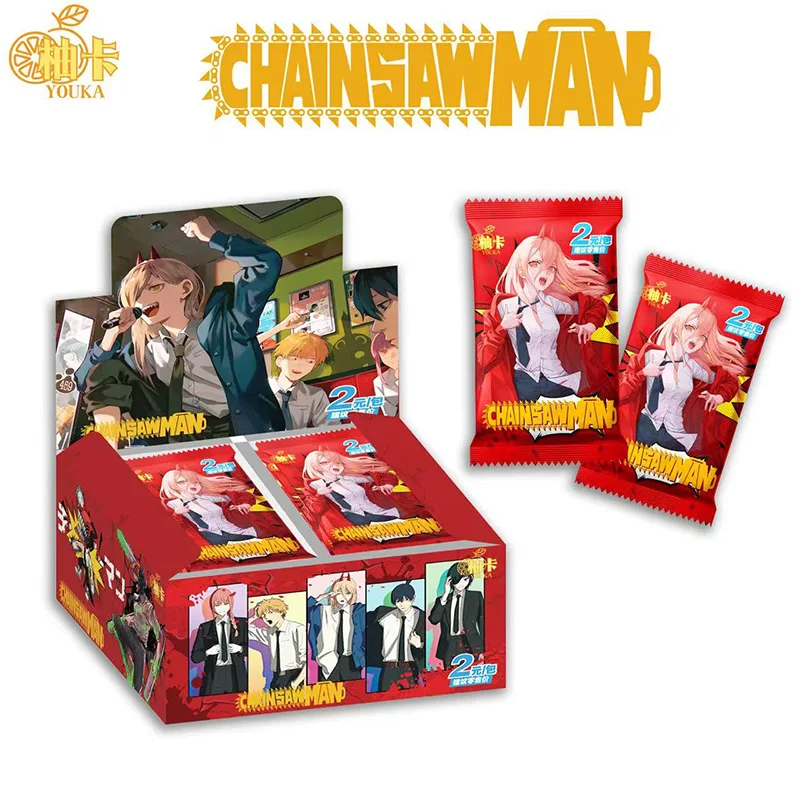 

Chainsaw Man Collectible Cards Booster Box Anime Chainsaw Man Character Flash Cards Rare SSR SP Paper Cards Toy Gift for Fans
