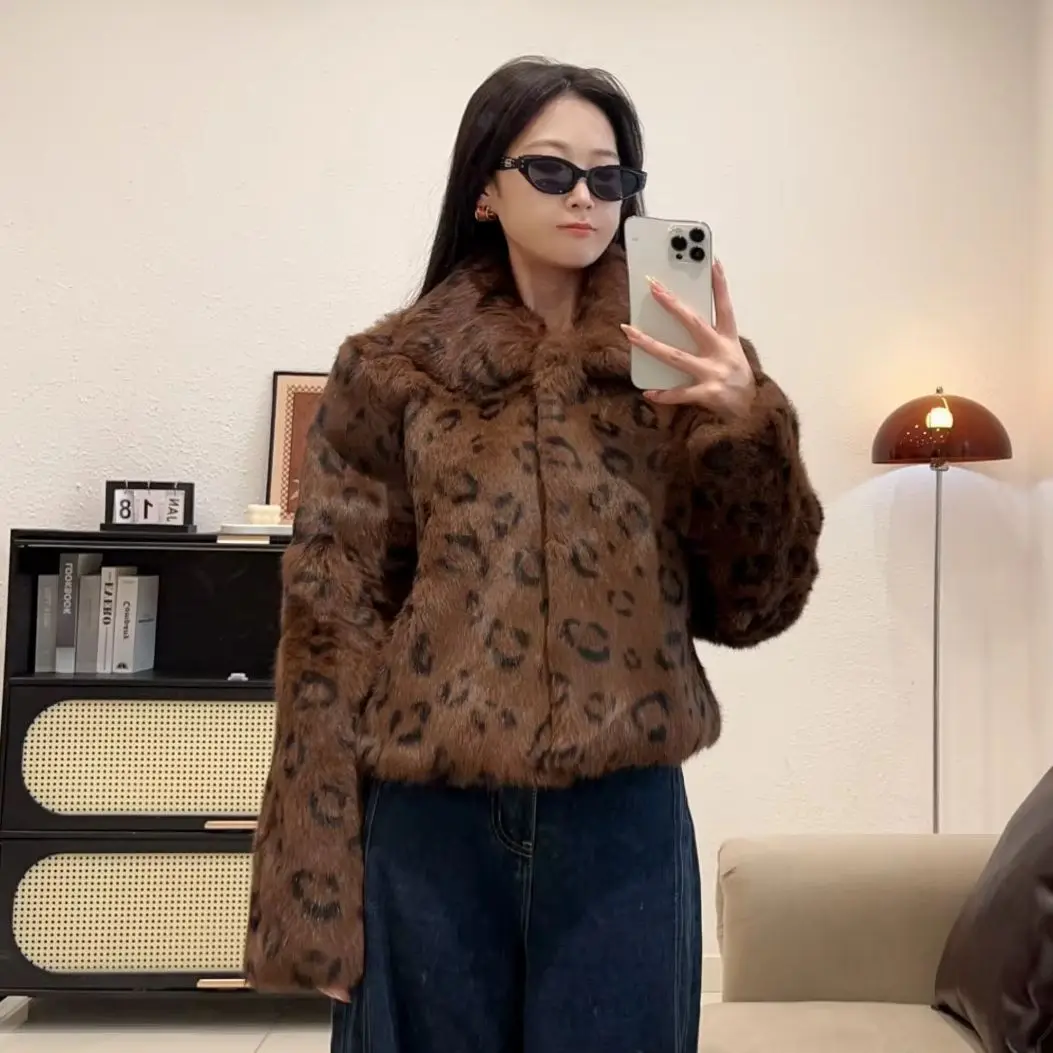 

Real Rabbit Fur Coat Jacket Women Short Fashion Streetwear Female Coat Winter Warm Thick Natural Casual Loose Collar Outerwea