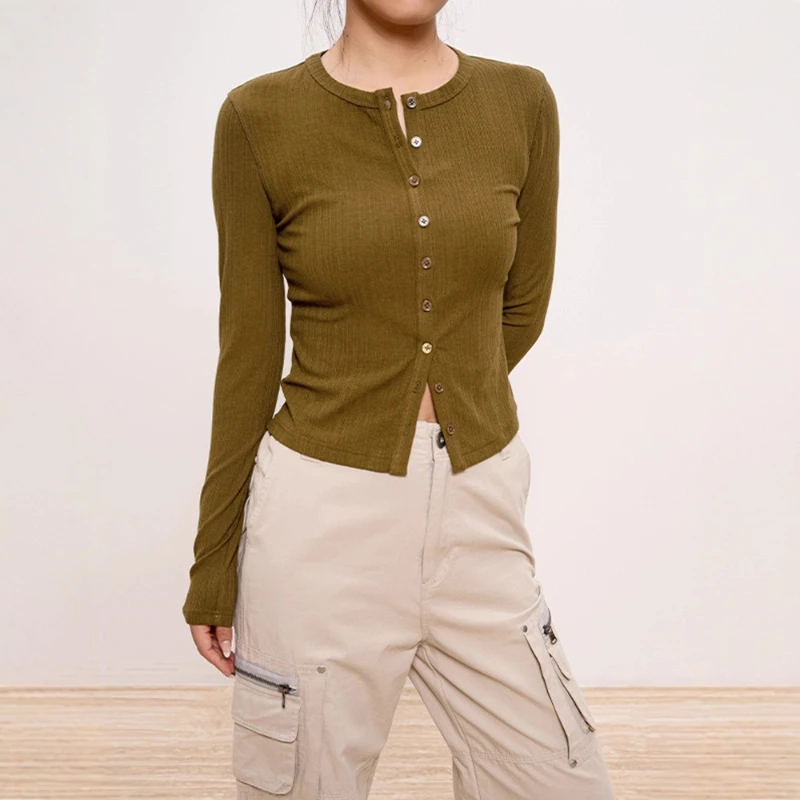 

Autumn and Winter 2025 Slim Round Neck Single-breasted Women's Casual Sweater Sweater