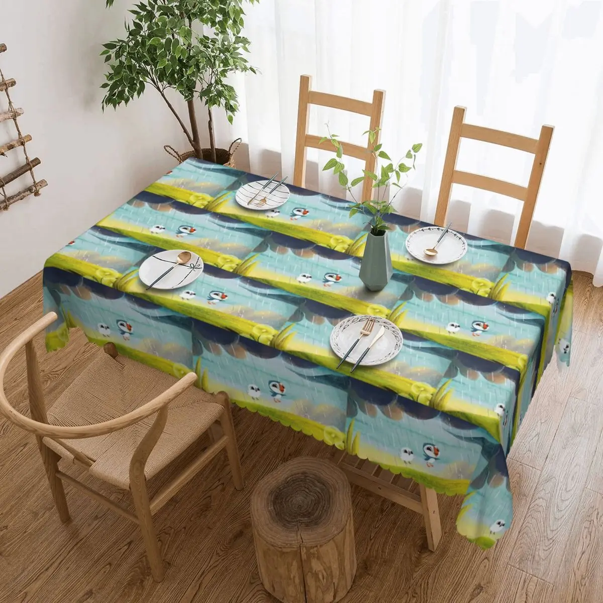 Puffin Rock And New Friends Animation Tablecloth Restaurant Kitchen Rectangular Tablecloth Festival Outdoor Dining Table Cover