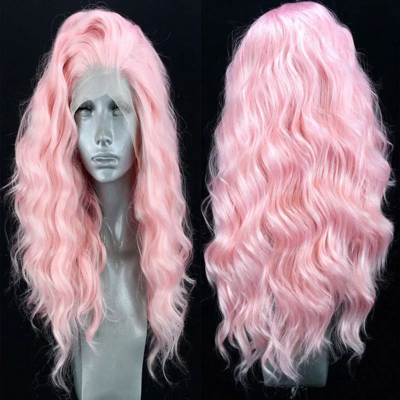 

White Pink Water Wave Synthetic 13X4 Lace Front Wigs High Quality Heat Resistant Fiber Hair Natural Hairline For Women Cosplay