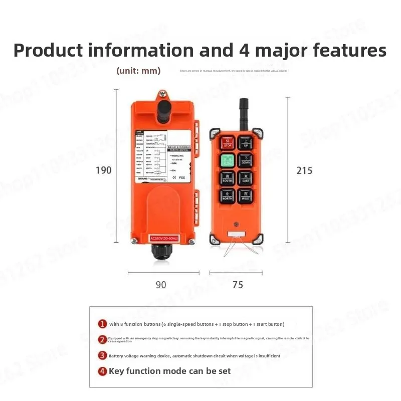 F21-E1B Wireless Industrial Remote Control Crane Hoist Transmitter for Overhead Crane and Electric Hoist Heavy Duty Controller
