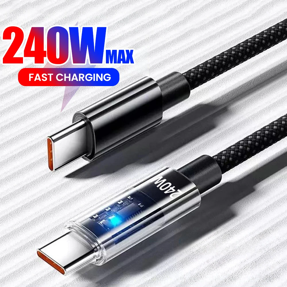 240W USB C to USB C Super Charge Data Cable 0.25m-2m PD 60W Type C Fast Charge Phone Cable For Iphone 16 15 Samsung POCO