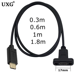 Connettore di bloccaggio USB C Type-C da 20Gbps prolunga maschio a femmina cavo corto di ricarica dati OTG con foro per vite per montaggio a pannello 30cm 1m