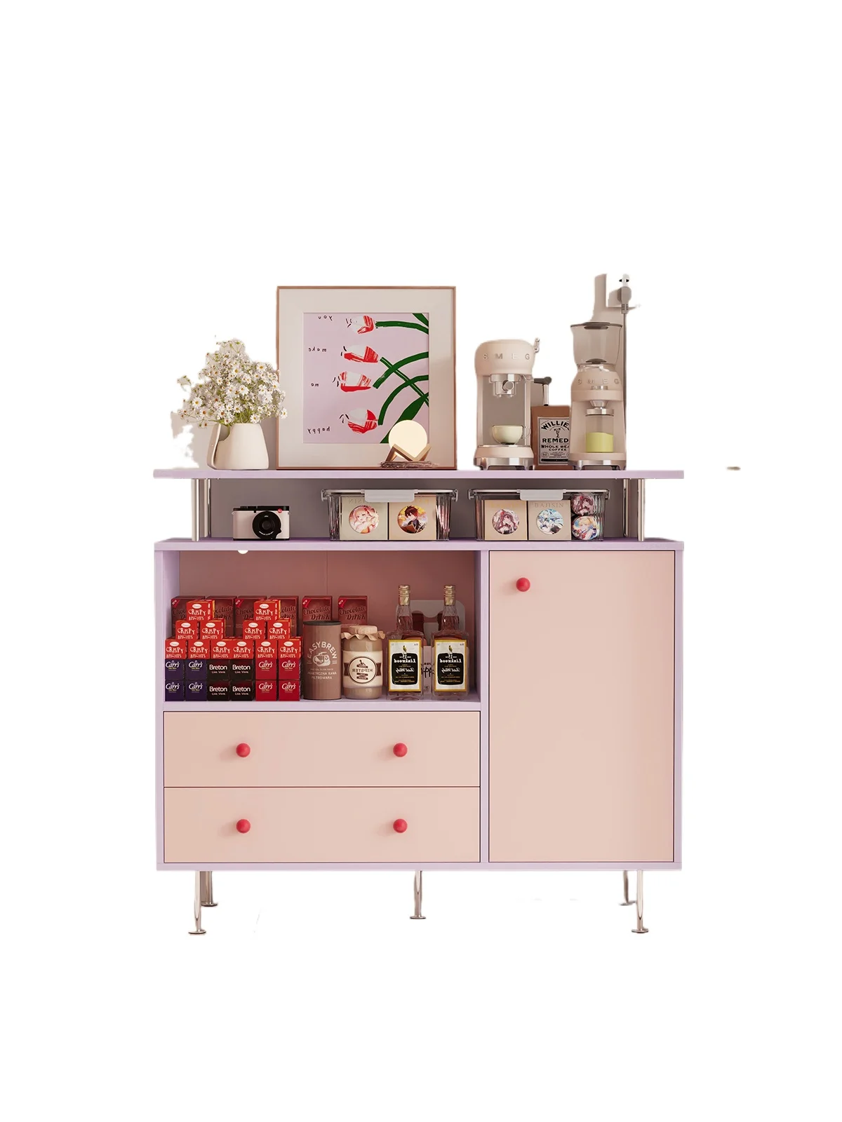

Dopamine sideboard, multi-functional integrated small apartment storage cabinet, pink tea cabinet, coffee bar