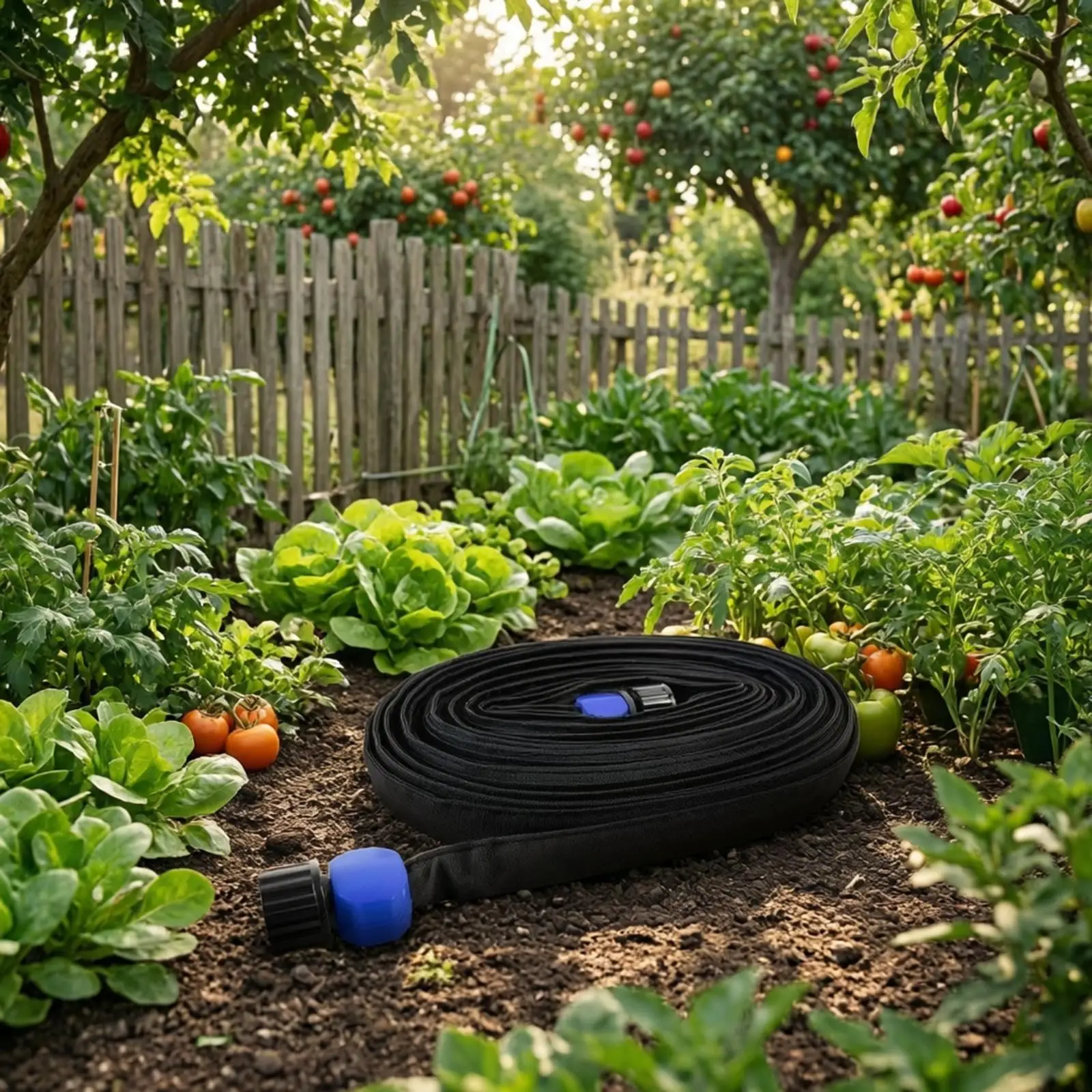 Flat PVC Drip Irrigation Tube Soaker Hose Seepage Watering Line for Garden Bed Nursery Row Crop Outdoor Use