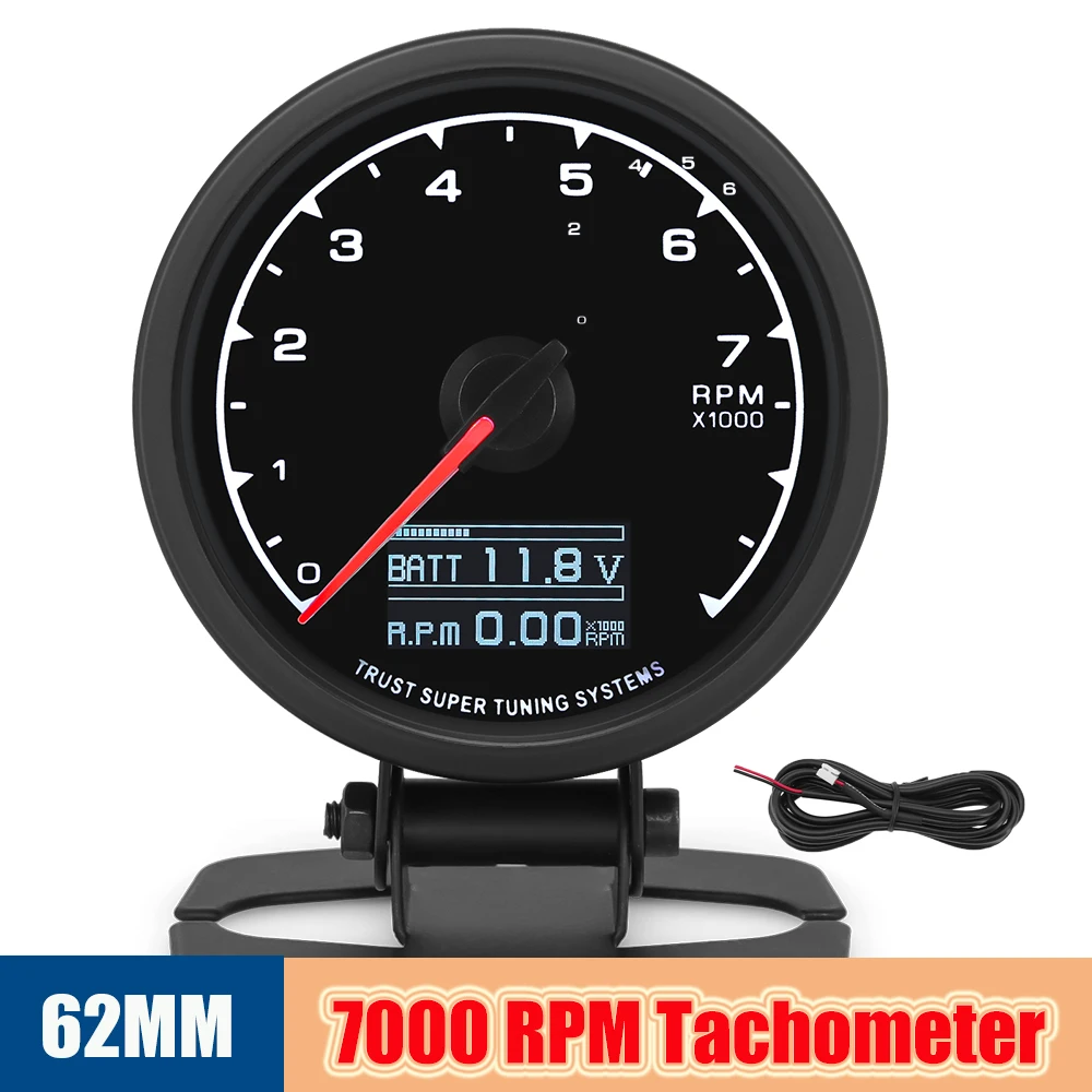 12V Universal Auto PRM Meter Tachometer with Red Pointer LED Speed Gauges Digital Tach Instruments Kit for 1~8 Cylinders Cars