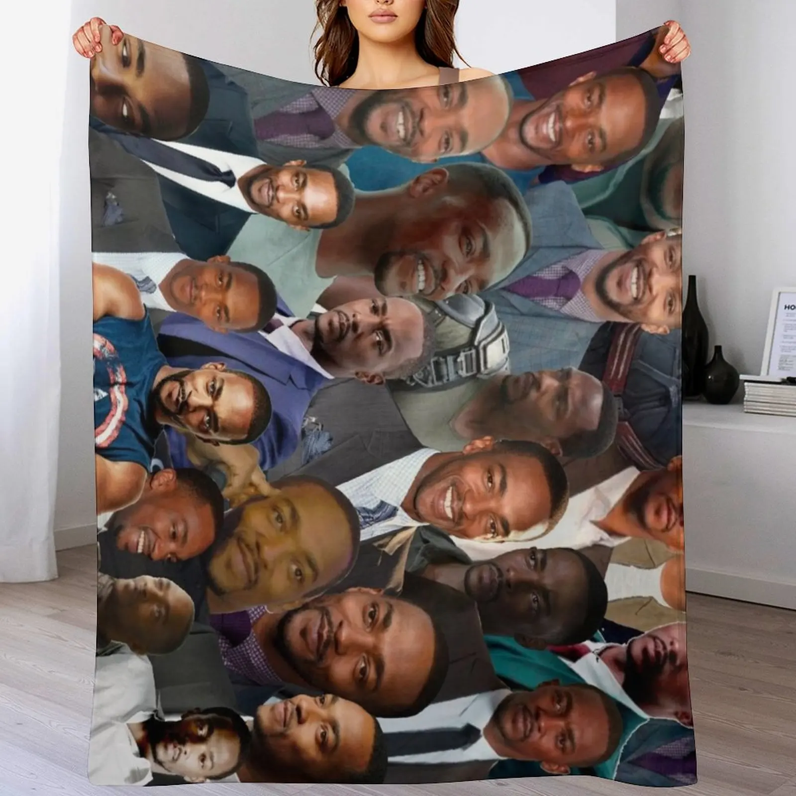 Cobertor com colagem de fotos de Anthony Mackie, cobertor macio e anti-desfiamento para casa