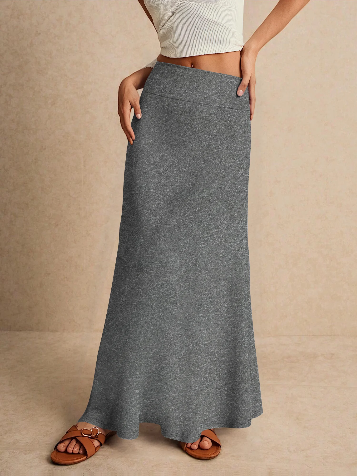 Flared Floor-Length Work Skirt, Wrinkle-Resistant Fabric, Corporate Casual & Professional Outfit
