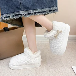 2024 Winter Warm Shoes Women Men Indoor Cotton Slippers Soft Plush Platform Sole Couples Home Street  Fluffy Footwear