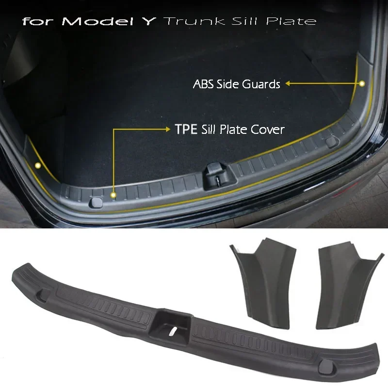 

For Tesla Model Y Trunk Sill Plate Protector TPE Rubber Boot Loading Guards Cover + ABS Sides Bar Fender